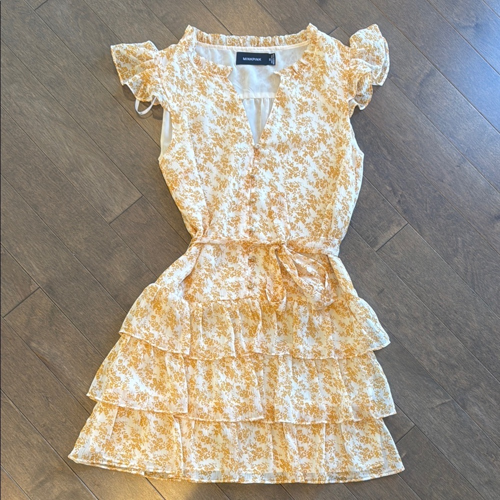 MINKPINK Yellow Floral Ruffle Dress
